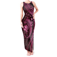 Aloha Hawaii Hammerhead Shark Tank Maxi Dress Pink Kakau and Polynesian Tattoo LT03