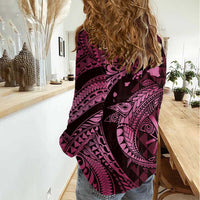 Aloha Hawaii Hammerhead Shark Women Casual Shirt Pink Kakau and Polynesian Tattoo LT03