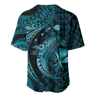 Aloha Hawaii Hammerhead Shark Baseball Jersey Turquoise Kakau and Polynesian Tattoo LT03