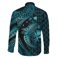 Aloha Hawaii Hammerhead Shark Family Matching Tank Maxi Dress and Hawaiian Shirt Turquoise Kakau and Polynesian Tattoo LT03 - Polynesian Pride