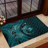 Aloha Hawaii Hammerhead Shark Rubber Doormat Turquoise Kakau and Polynesian Tattoo LT03
