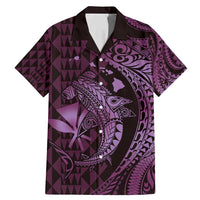 Aloha Hawaii Hammerhead Shark Family Matching Mermaid Dress and Hawaiian Shirt Purple Kakau and Polynesian Tattoo LT03 Dad's Shirt - Short Sleeve Purple - Polynesian Pride
