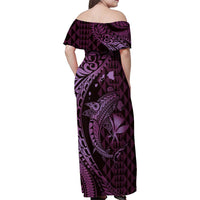 Aloha Hawaii Hammerhead Shark Family Matching Off Shoulder Maxi Dress and Hawaiian Shirt Purple Kakau and Polynesian Tattoo LT03 - Polynesian Pride
