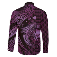 Aloha Hawaii Hammerhead Shark Family Matching Off Shoulder Short Dress and Hawaiian Shirt Purple Kakau and Polynesian Tattoo LT03 - Polynesian Pride