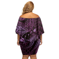 Aloha Hawaii Hammerhead Shark Family Matching Off Shoulder Short Dress and Hawaiian Shirt Purple Kakau and Polynesian Tattoo LT03 - Polynesian Pride
