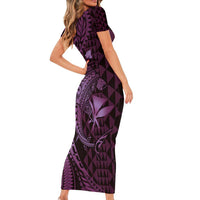 Aloha Hawaii Hammerhead Shark Family Matching Short Sleeve Bodycon Dress and Hawaiian Shirt Purple Kakau and Polynesian Tattoo LT03 - Polynesian Pride
