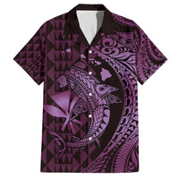 Aloha Hawaii Hammerhead Shark Family Matching Tank Maxi Dress and Hawaiian Shirt Purple Kakau and Polynesian Tattoo LT03 Dad's Shirt - Short Sleeve Purple - Polynesian Pride