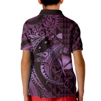Aloha Hawaii Hammerhead Shark Kid Polo Shirt Purple Kakau and Polynesian Tattoo LT03