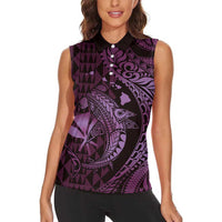 Aloha Hawaii Hammerhead Shark Women Sleeveless Polo Shirt Purple Kakau and Polynesian Tattoo LT03