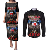 American Samoa Fautasi Couples Matching Puletasi and Long Sleeve Button Shirt Pago Pago Aeto and Iseula o le Moana of Fagatogo Black Color LT03 Black - Polynesian Pride