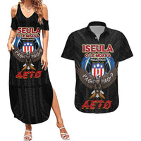American Samoa Fautasi Couples Matching Summer Maxi Dress and Hawaiian Shirt Pago Pago Aeto and Iseula o le Moana of Fagatogo Black Color LT03 Black - Polynesian Pride