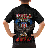 American Samoa Fautasi Family Matching Off The Shoulder Long Sleeve Dress and Hawaiian Shirt Pago Pago Aeto and Iseula o le Moana of Fagatogo Black Color LT03 - Polynesian Pride
