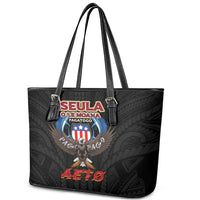 American Samoa Fautasi Leather Tote Bag Pago Pago Aeto and Iseula o le Moana of Fagatogo Black Color LT03 - Polynesian Pride