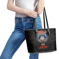 American Samoa Fautasi Leather Tote Bag Pago Pago Aeto and Iseula o le Moana of Fagatogo Black Color LT03 - Polynesian Pride