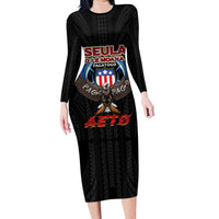 American Samoa Fautasi Long Sleeve Bodycon Dress Pago Pago Aeto and Iseula o le Moana of Fagatogo Black Color LT03 Long Dress Black - Polynesian Pride