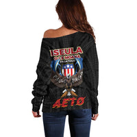 American Samoa Fautasi Off Shoulder Sweater Pago Pago Aeto and Iseula o le Moana of Fagatogo Black Color LT03 - Polynesian Pride