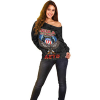 American Samoa Fautasi Off Shoulder Sweater Pago Pago Aeto and Iseula o le Moana of Fagatogo Black Color LT03 - Polynesian Pride