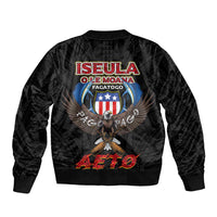 American Samoa Fautasi Sleeve Zip Bomber Jacket Pago Pago Aeto and Iseula o le Moana of Fagatogo Black Color LT03 - Polynesian Pride