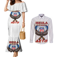 American Samoa Fautasi Couples Matching Mermaid Dress and Long Sleeve Button Shirt Pago Pago Aeto and Iseula o le Moana of Fagatogo White Color LT03 White - Polynesian Pride