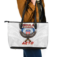 American Samoa Fautasi Leather Tote Bag Pago Pago Aeto and Iseula o le Moana of Fagatogo White Color LT03 - Polynesian Pride