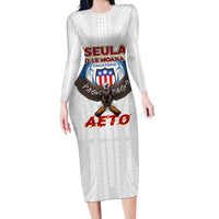 American Samoa Fautasi Long Sleeve Bodycon Dress Pago Pago Aeto and Iseula o le Moana of Fagatogo White Color LT03 Long Dress White - Polynesian Pride