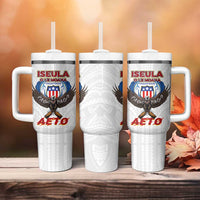 American Samoa Fautasi Tumbler With Handle Pago Pago Aeto and Iseula o le Moana of Fagatogo White Color LT03 - Polynesian Pride