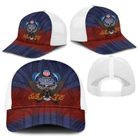 American Samoa Fautasi Baseball Net Cap Pago Pago Aeto and Iseula o le Moana of Fagatogo Red-Blue - Polynesian Pride