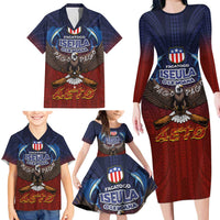American Samoa Fautasi Family Matching Long Sleeve Bodycon Dress and Hawaiian Shirt Pago Pago Aeto and Iseula o le Moana of Fagatogo Red-Blue LT03 - Polynesian Pride