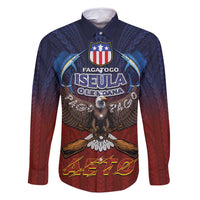 American Samoa Fautasi Family Matching Long Sleeve Bodycon Dress and Hawaiian Shirt Pago Pago Aeto and Iseula o le Moana of Fagatogo Red-Blue LT03 Dad's Shirt - Long Sleeve Blue - Polynesian Pride