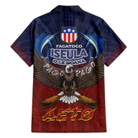 American Samoa Fautasi Family Matching Off The Shoulder Long Sleeve Dress and Hawaiian Shirt Pago Pago Aeto and Iseula o le Moana of Fagatogo Red-Blue LT03 - Polynesian Pride