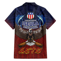 American Samoa Fautasi Family Matching Short Sleeve Bodycon Dress and Hawaiian Shirt Pago Pago Aeto and Iseula o le Moana of Fagatogo Red-Blue LT03 - Polynesian Pride