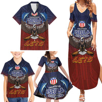 American Samoa Fautasi Family Matching Summer Maxi Dress and Hawaiian Shirt Pago Pago Aeto and Iseula o le Moana of Fagatogo Red-Blue LT03 - Polynesian Pride