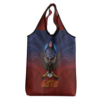 American Samoa Fautasi Grocery Bag Pago Pago Aeto and Iseula o le Moana of Fagatogo Red-Blue LT03 - Polynesian Pride