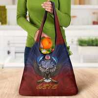 American Samoa Fautasi Grocery Bag Pago Pago Aeto and Iseula o le Moana of Fagatogo Red-Blue LT03 - Polynesian Pride