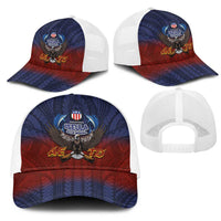 American Samoa Fautasi Mesh Trucker Cap Pago Pago Aeto and Iseula o le Moana of Fagatogo Red-Blue LT03 - Polynesian Pride