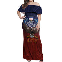 American Samoa Fautasi Off Shoulder Maxi Dress Pago Pago Aeto and Iseula o le Moana of Fagatogo Red-Blue LT03 Women Blue - Polynesian Pride