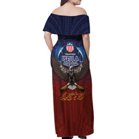 American Samoa Fautasi Off Shoulder Maxi Dress Pago Pago Aeto and Iseula o le Moana of Fagatogo Red-Blue LT03 - Polynesian Pride