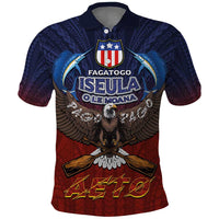American Samoa Fautasi Polo Shirt Pago Pago Aeto and Iseula o le Moana of Fagatogo Red-Blue LT03 Blue - Polynesian Pride