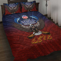 American Samoa Fautasi Quilt Bed Set Pago Pago Aeto and Iseula o le Moana of Fagatogo Red-Blue LT03 Blue - Polynesian Pride