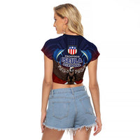 American Samoa Fautasi Raglan Cropped T Shirt Pago Pago Aeto and Iseula o le Moana of Fagatogo Red-Blue LT03 - Polynesian Pride