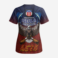 American Samoa Fautasi Scrub Top Pago Pago Aeto and Iseula o le Moana of Fagatogo Red-Blue LT03 - Polynesian Pride