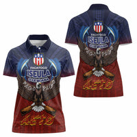 American Samoa Fautasi Women Polo Shirt Pago Pago Aeto and Iseula o le Moana of Fagatogo Red-Blue LT03 - Polynesian Pride