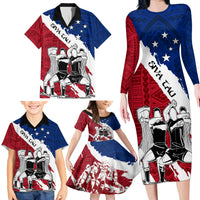 Samoa Rugby Family Matching Long Sleeve Bodycon Dress and Hawaiian Shirt Siva Tau Dance Polynesian Tattoo Brush Style LT03 - Polynesian Pride