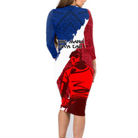 Samoa Rugby Family Matching Long Sleeve Bodycon Dress and Hawaiian Shirt Siva Tau Dance Polynesian Tattoo Brush Style LT03 - Polynesian Pride