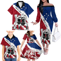 Samoa Rugby Family Matching Off Shoulder Long Sleeve Dress and Hawaiian Shirt Siva Tau Dance Polynesian Tattoo Brush Style LT03 - Polynesian Pride