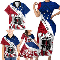Samoa Rugby Family Matching Short Sleeve Bodycon Dress and Hawaiian Shirt Siva Tau Dance Polynesian Tattoo Brush Style LT03 - Polynesian Pride