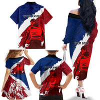 Custom Samoa Rugby Family Matching Off Shoulder Long Sleeve Dress and Hawaiian Shirt Siva Tau Dance Polynesian Tattoo Brush Style LT03 - Polynesian Pride