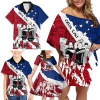 Custom Samoa Rugby Family Matching Off Shoulder Short Dress and Hawaiian Shirt Siva Tau Dance Polynesian Tattoo Brush Style LT03 - Polynesian Pride