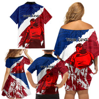 Custom Samoa Rugby Family Matching Off Shoulder Short Dress and Hawaiian Shirt Siva Tau Dance Polynesian Tattoo Brush Style LT03 - Polynesian Pride