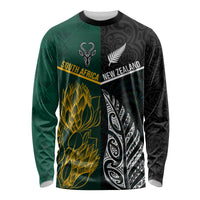 South Africa and New Zealand Long Sleeve Shirt King Protea and Silver Fern Mix Culture Pattern LT03 Unisex Black - Polynesian Pride